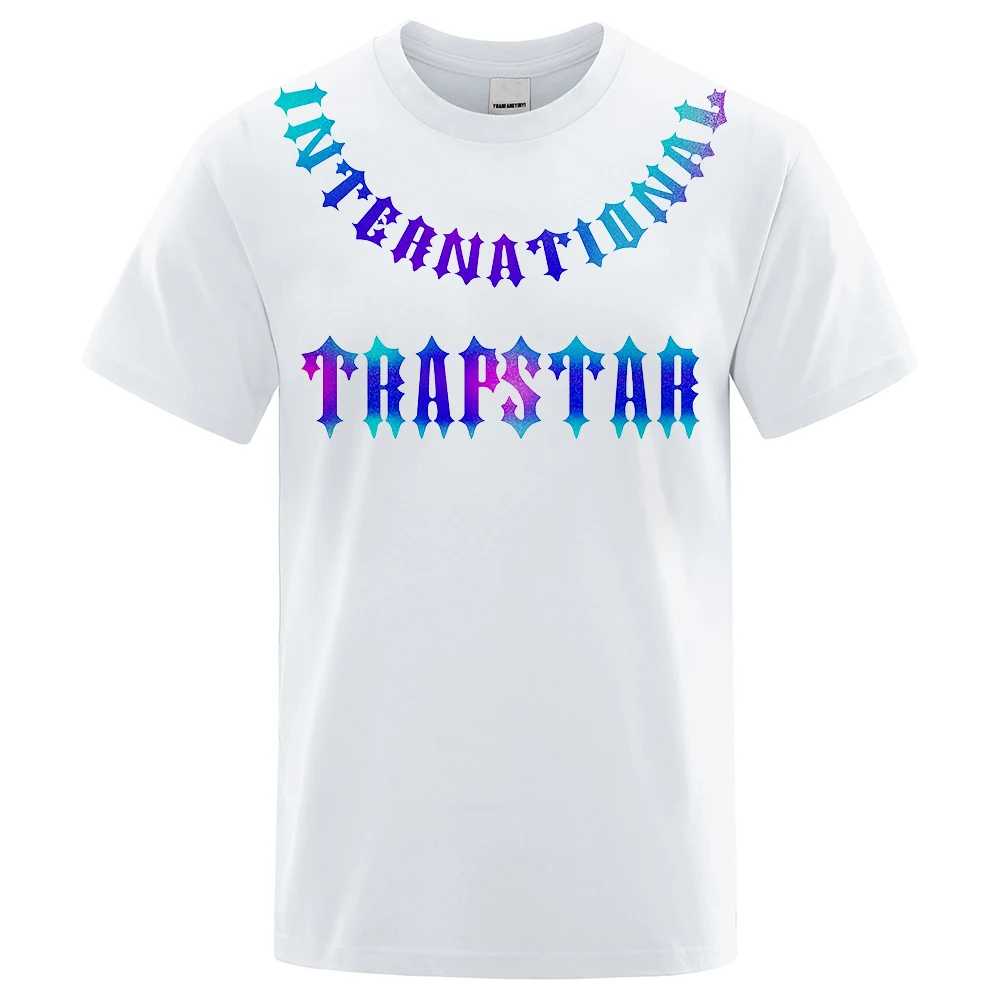 

TRAPSTAR Nanocrystals Iced Out Dark London Print Men T-Shirts Summer Cotton T Shirt Oversized Loose Tops Street Branded T-Shirt