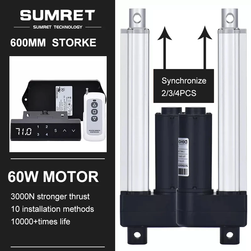 0-600MM Adjustable Stroke Electric Linear Actuator Kit Motor With Hall Controller 3000N DC12V 24V Fast Heavy Duty Synchronous
0-600MM Adjustable Stroke Electric Linear Actuator Kit Motor With Hall Controller 3000N DC12V 24V Fast Heavy Duty Synchronous
