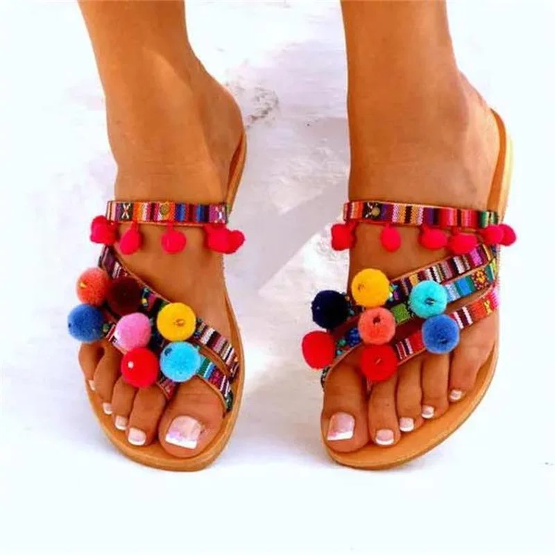 Comemore Women Summer Flat Sandals 2022 Bohemian Flip Flops Multi-color Puffer Ball Slippers Fashion Slides Casual Ladies Shoes 
Comemore Women Summer Flat Sandals 2022 Bohemian Flip Flops Multi-color Puffer Ball Slippers Fashion Slides Casual Ladies Shoes