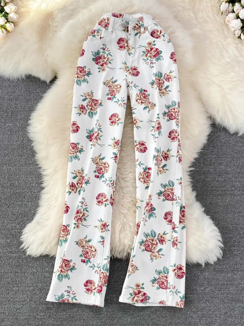 Korean Fashion Women Jeans Pants High Street Style White Rose Print High Waist Straight Leg Full Length Casual Denim Trousers
Korean Fashion Women Jeans Pants High Street Style White Rose Print High Waist Straight Leg Full Length Casual Denim Trousers