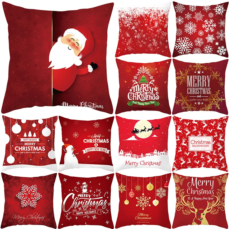 

Christmas Cushion Cover 45X45 Santa Claus Snowflake Pattern Decorative Pillowcase Sofa Cushions New Year Pillowcovers Home Decor