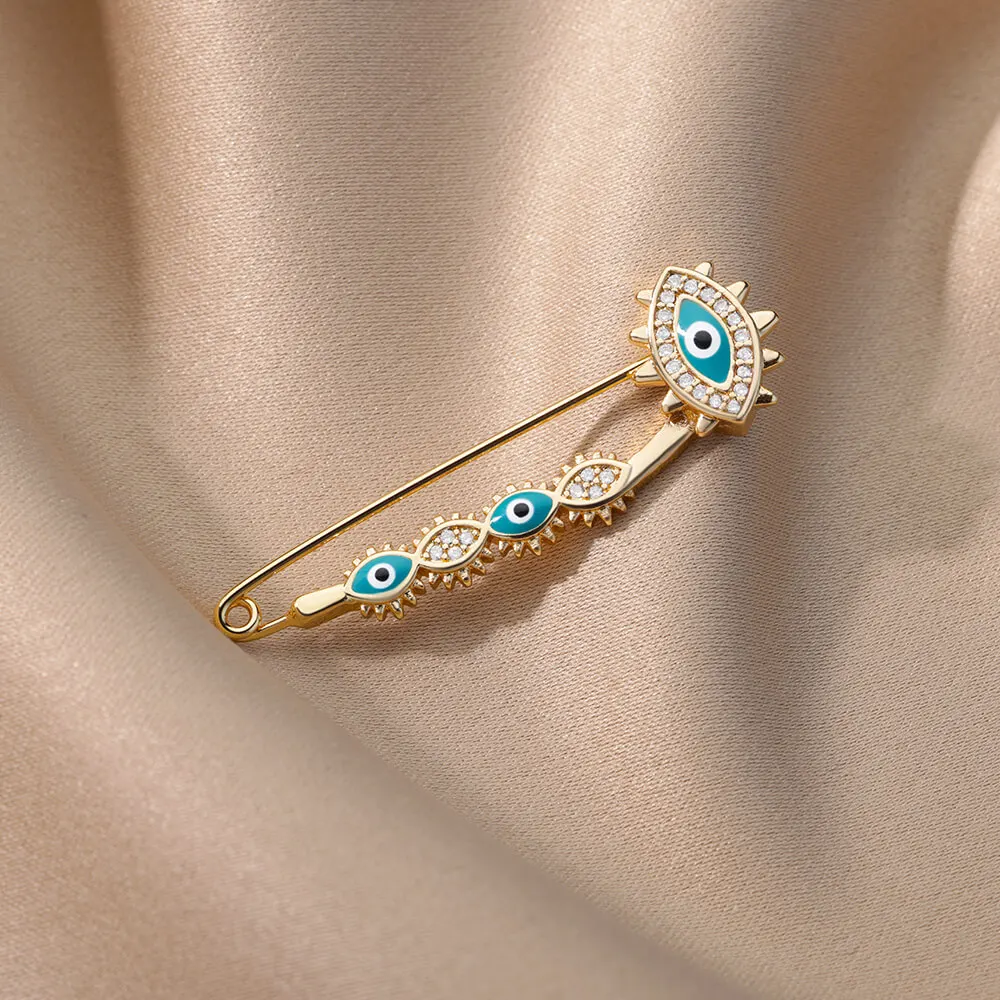 

Turkish Blue Evil Eye Brooch Pins Cute Enamel Pin Rainbow Star Butterfly Heart Brooches for Women Zircon Jewelry Gift broche