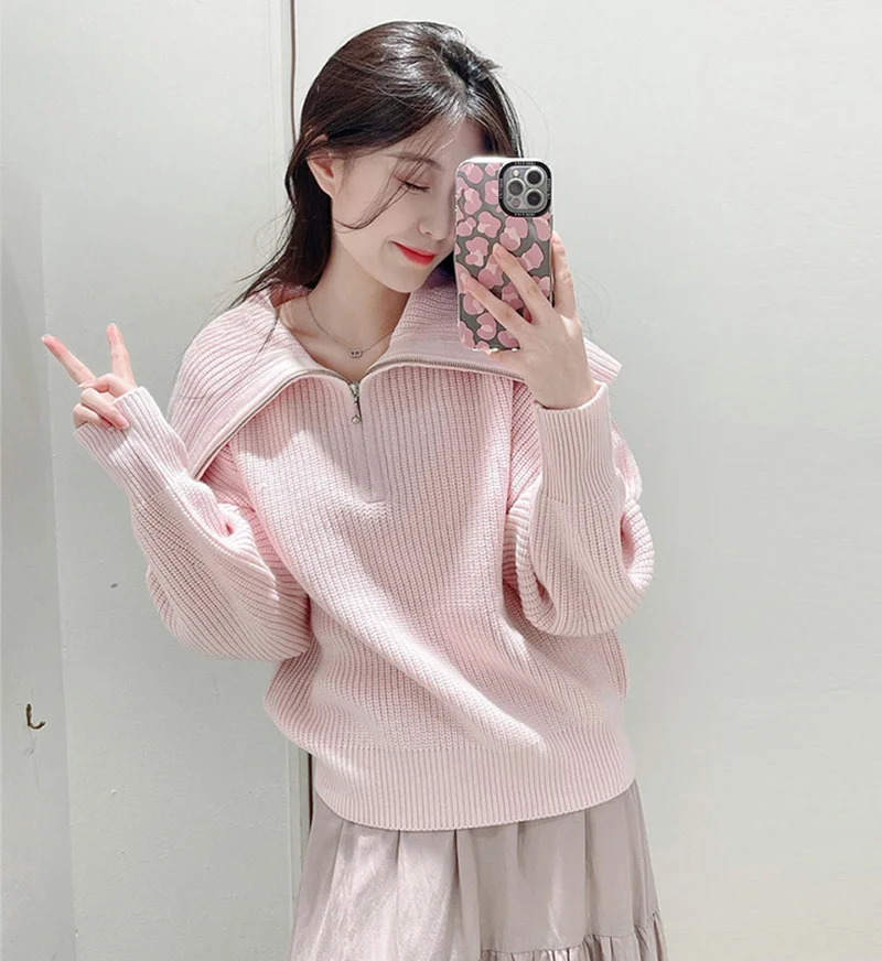 Large Lapel Zipper Pullover Solid Color Stripe Pull Femme Long Sleeve Sweater Top 2023 Autumn Winter Japan New Jumpers
Large Lapel Zipper Pullover Solid Color Stripe Pull Femme Long Sleeve Sweater Top 2023 Autumn Winter Japan New Jumpers