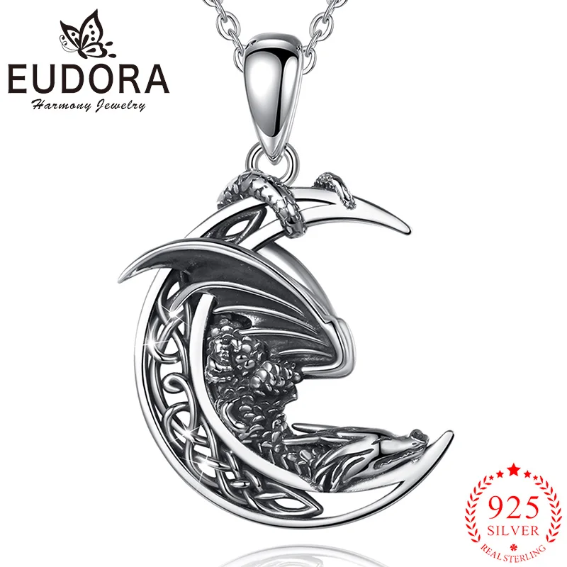 Eudora 925 Sterling Silver Dragon Necklace Vintage Celtic Knot Moon Pendant Fashion Gothic Jewelry Men Women Gifts
Eudora 925 Sterling Silver Dragon Necklace Vintage Celtic Knot Moon Pendant Fashion Gothic Jewelry Men Women Gifts