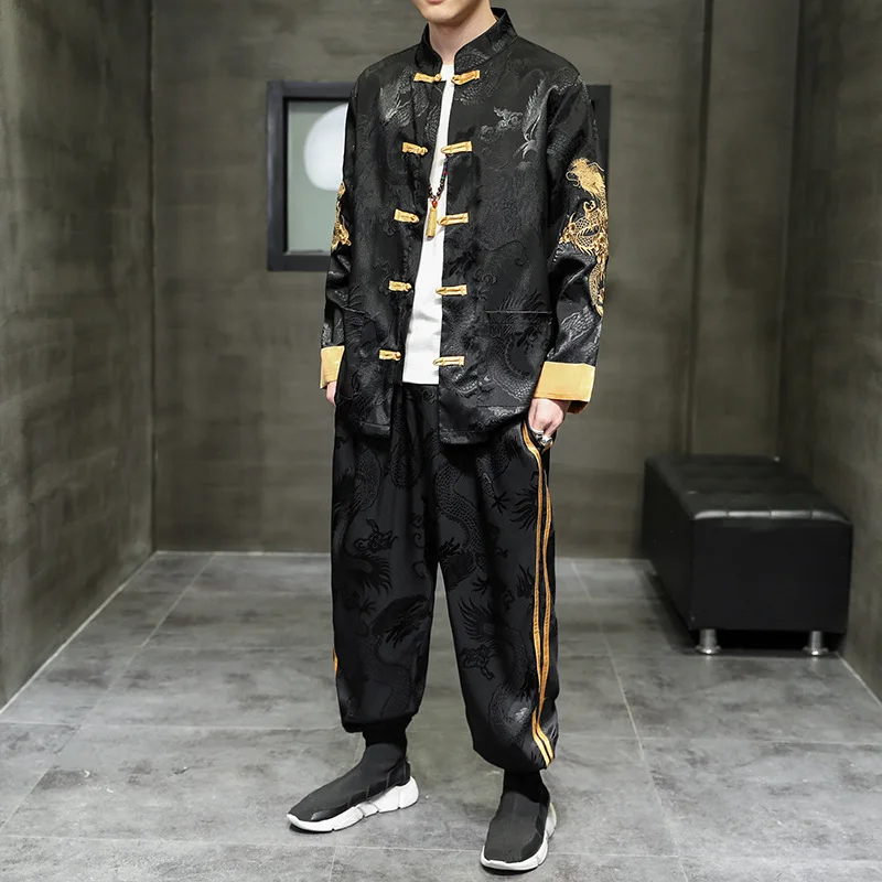 Spring and autumn new men's clothing ice silk embroidery Han suit Chinese disc button Tang suit retro loose casual men's clothin
Spring and autumn new men's clothing ice silk embroidery Han suit Chinese disc button Tang suit retro loose casual men's clothin