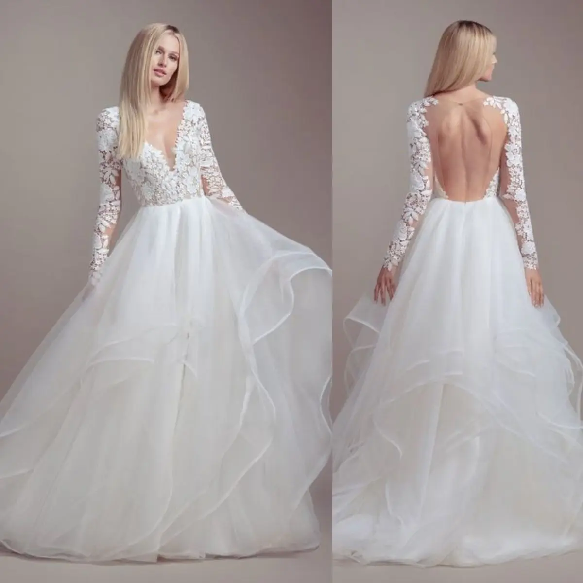 A-Line Wedding Dress Sexy V-Neck Tiered Ruffled Open Back Bridal Gown Custom Made Robe de mariée
A-Line Wedding Dress Sexy V-Neck Tiered Ruffled Open Back Bridal Gown Custom Made Robe de mariée