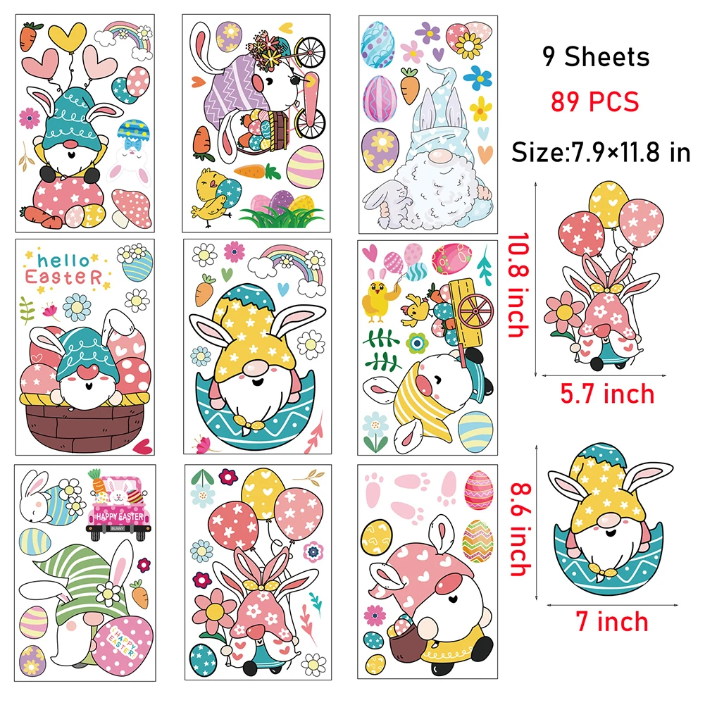 9Pcs Easter Window Stickers Cute Rabbit Eggs/Bunny/Carrot/Gnome DIY Door Clings Decals For Home Decoration Party Supplies
9Pcs Easter Window Stickers Cute Rabbit Eggs/Bunny/Carrot/Gnome DIY Door Clings Decals For Home Decoration Party Supplies