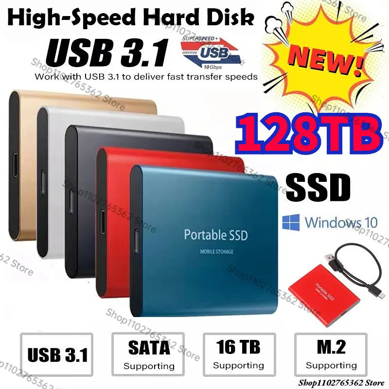 

SSD 128TB Hard Drive External Type-C High Speed USB3.1 4TB 8TB 16TB 32TB 64TB SSD Storage Portable HD disco duro For Laptop