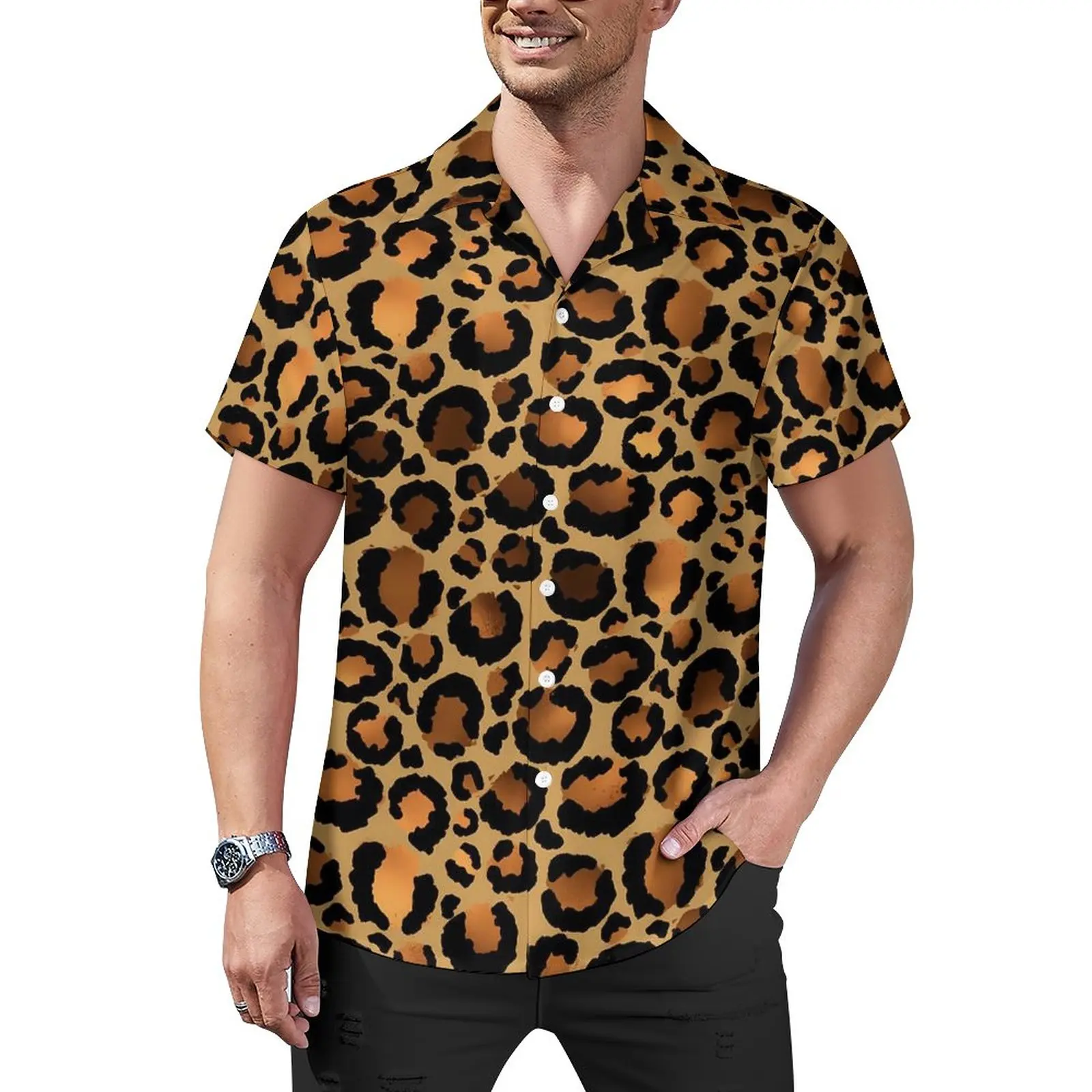 Brown Leopard Spots Loose Shirt Man Vacation Animal Print Casual Shirts Summer Graphic Short-Sleeve Stylish Oversize Blouses
Brown Leopard Spots Loose Shirt Man Vacation Animal Print Casual Shirts Summer Graphic Short-Sleeve Stylish Oversize Blouses