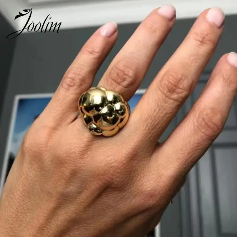 

Joolim Jewelry High End PVD Wholesale Non Tarnish Versatile Chunky Statement Bubble Stainless Steel Finger Ring for Women