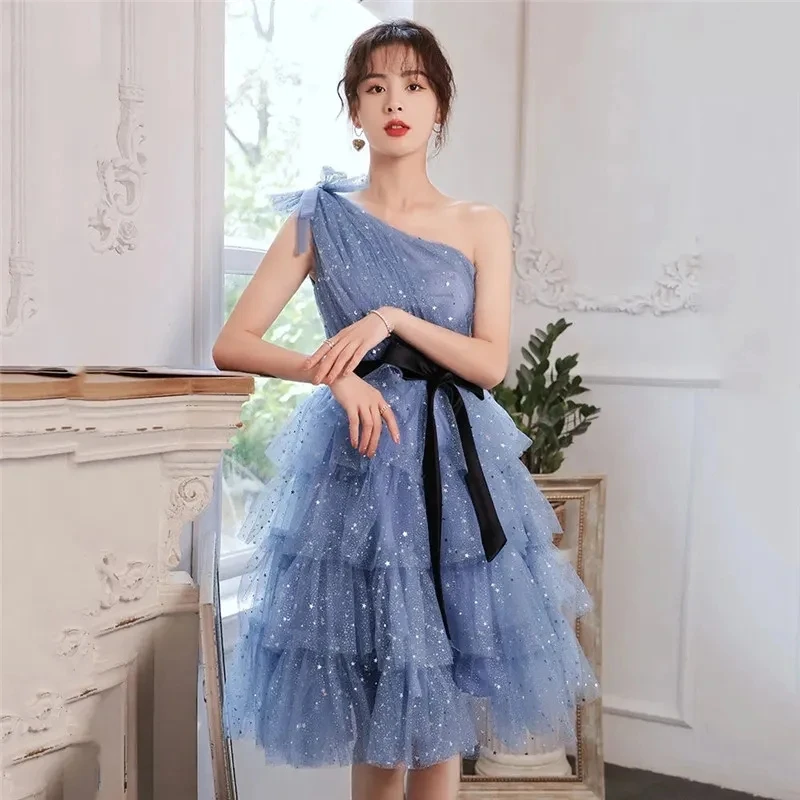 Blue Superior Dress for Women Spring Summer Solid Color Sequin One-shoulder Lace-up Mid-length A-line Skirt Female Clothing A086
Blue Superior Dress for Women Spring Summer Solid Color Sequin One-shoulder Lace-up Mid-length A-line Skirt Female Clothing A086