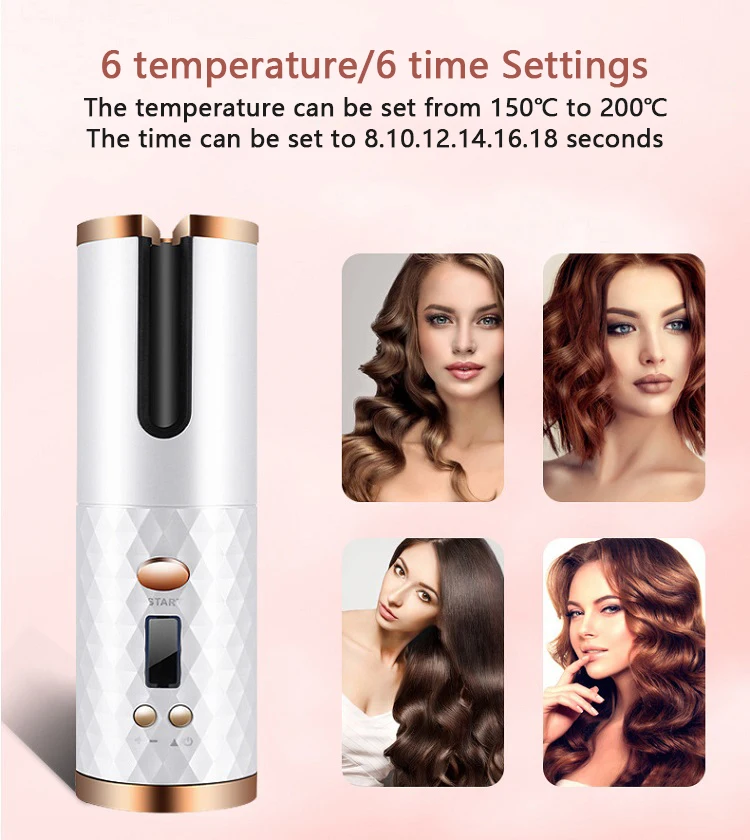 Portable Rechargeable Automatic Cordless Ceramic Rotating Hair Curler with 6 Temps Fast Heating Iron for Styling Curling Wand
Portable Rechargeable Automatic Cordless Ceramic Rotating Hair Curler with 6 Temps Fast Heating Iron for Styling Curling Wand