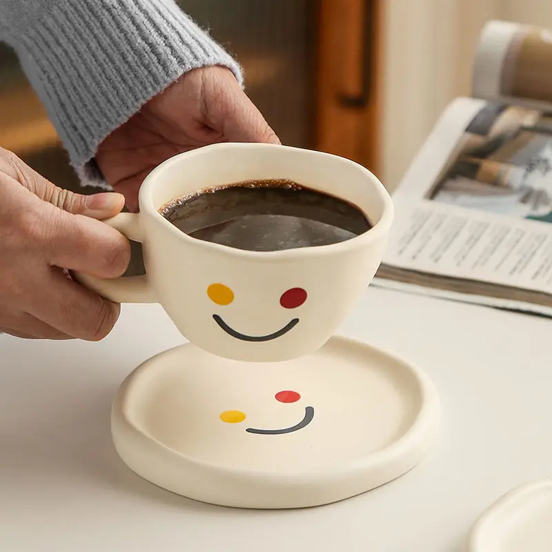 

Ceramic Smile Cup Creative Matte With Saucer For Coffee Tea Hand Painted Japanese Cup Saucer Set Tableware Cute Birthday Gift