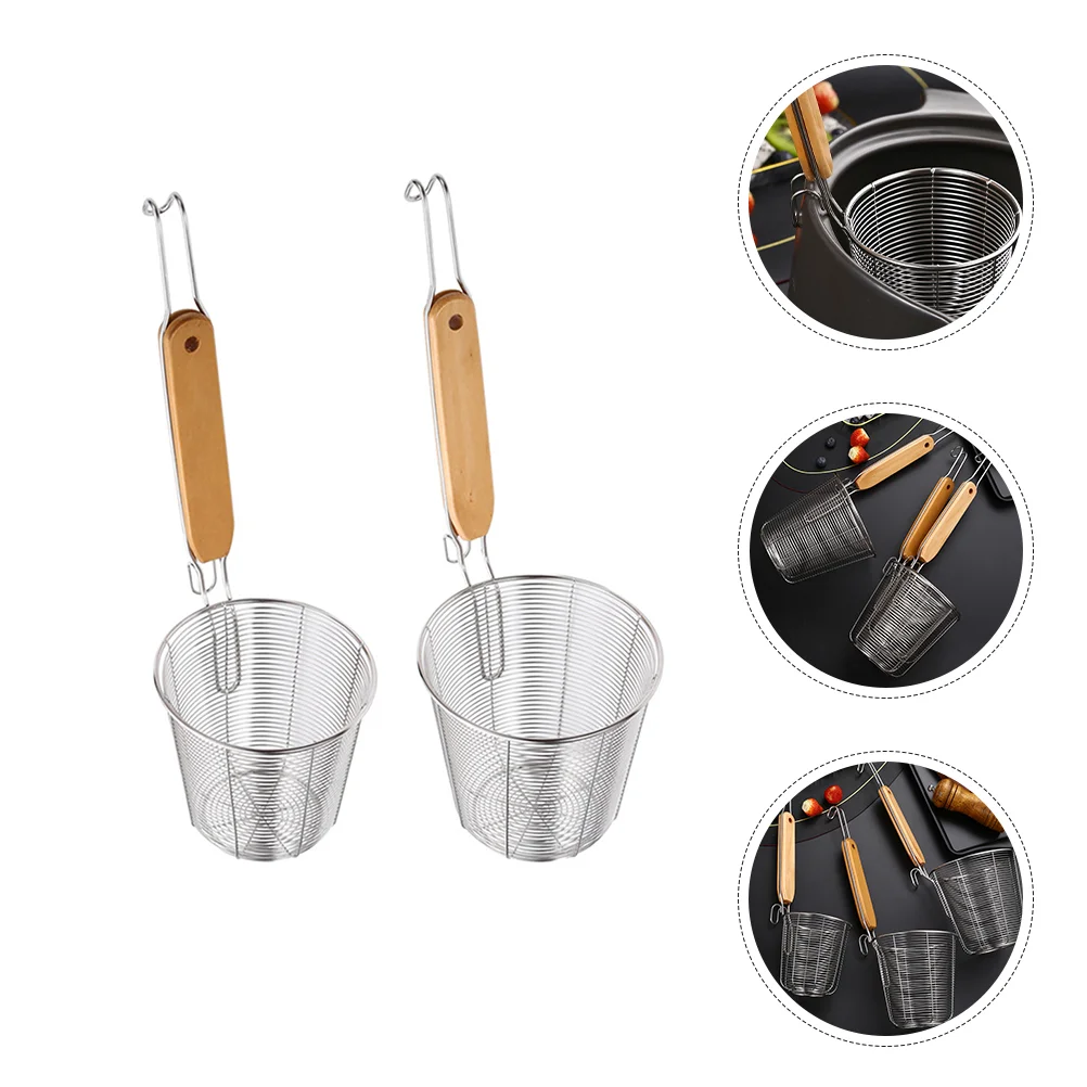 

2 Pcs Stainless Steel Colander Kitchen Food Spoon Pasta Strainer Home Wok Handle Tools Mesh Noodle Small Ergonomic Filter