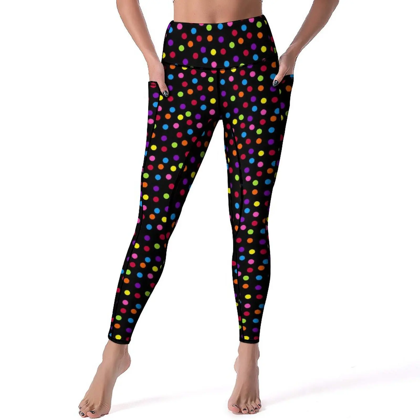 

Colorful Polka Dots Leggings Rainbow Dot Print Graphic Yoga Pants Push Up Fitness Yoga Legging Casual Stretchy Sports Tights