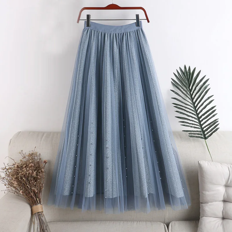 New Beaded Patchwork Long Tulle Skirt Women Korean Casual Simple Solid 2 Layers High Waist A Line Skirts Sweet Fairy Mesh Skirt 
New Beaded Patchwork Long Tulle Skirt Women Korean Casual Simple Solid 2 Layers High Waist A Line Skirts Sweet Fairy Mesh Skirt