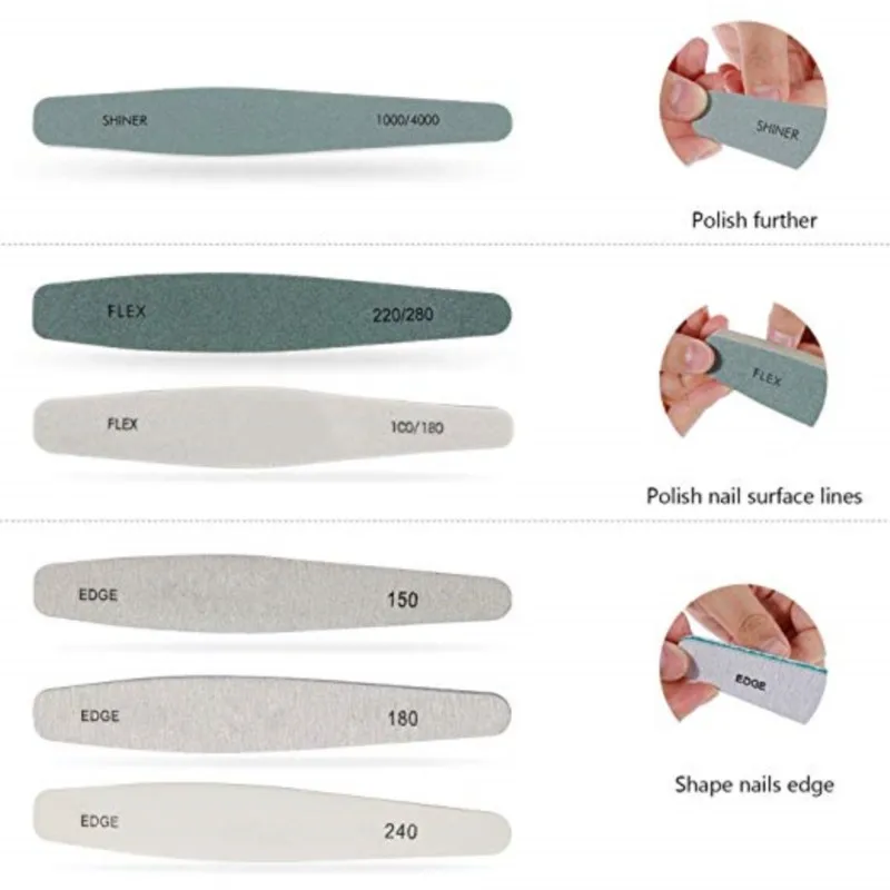 

5/6Pcs Professional Nail File Sandpaper Strong Thick Nail Files Buffer For Manicure Sanding File Polisher Nail Tool 100/180 Grit