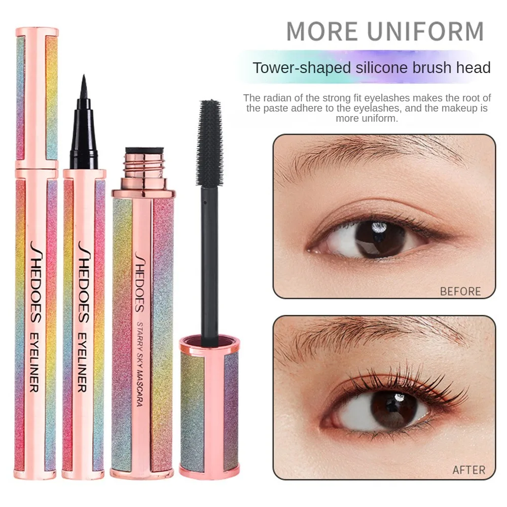 

Starry Sky 4D Mascara Eyeliner Thick Curling Non-blooming Eyelash Smooth Natural Eyeline Waterproof Sweatproof Makeup Maquillaje