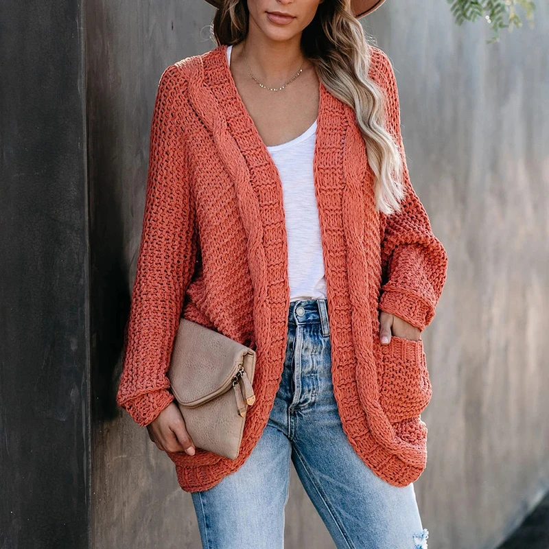

Women Holiday Oversize Winter Coat Twist Loose Vintage Long Cardigans 2023 Batwing Sleeve Knitted Cardigan with Pockets Female