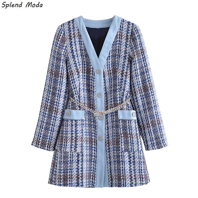 Splend Moda Autumn 2021 New Fashion Women's French Elegant V-Neck Denim Stitching Texture Chain Belt Straight Coat Female
Splend Moda Autumn 2021 New Fashion Women's French Elegant V-Neck Denim Stitching Texture Chain Belt Straight Coat Female