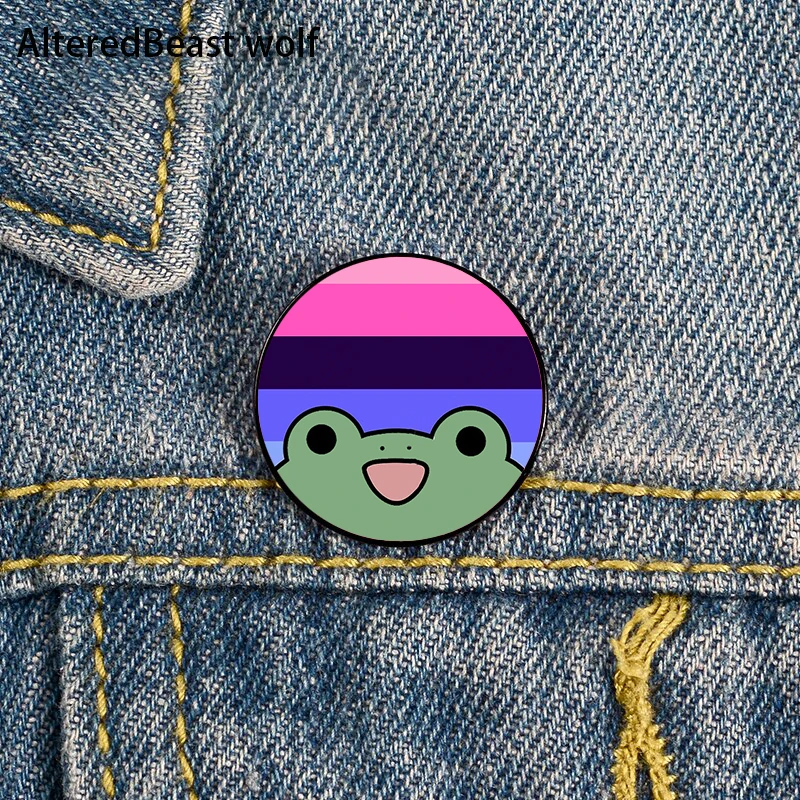 

Omnisexual Flag Pride Frog Pin Custom Brooches Shirt Lapel teacher tote Bag backpacks Badge Cartoon gift brooches pins for women