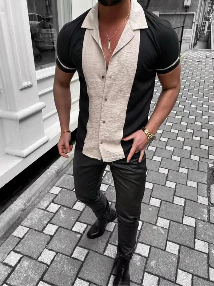 Рубашка мужская с отложным воротником, Повседневная футболка на пуговицах, с прострочкой, контрастных цветов, в стиле панк, весна-лето
Рубашка мужская с отложным воротником, Повседневная футболка на пуговицах, с прострочкой, контрастных цветов, в стиле панк, весна-лето