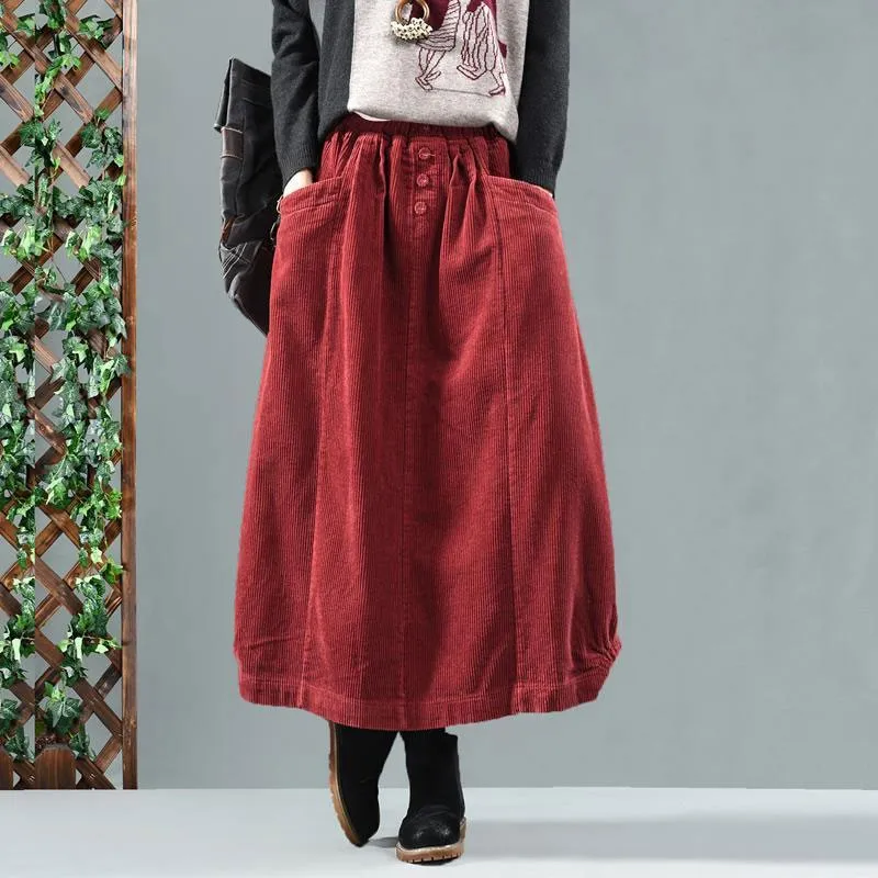 Autumn New Arts Style Women High Waist Vintage Cotton Corduroy Long Skirt Double Pocket Loose Casual Solid A-line Skirts M268
Autumn New Arts Style Women High Waist Vintage Cotton Corduroy Long Skirt Double Pocket Loose Casual Solid A-line Skirts M268