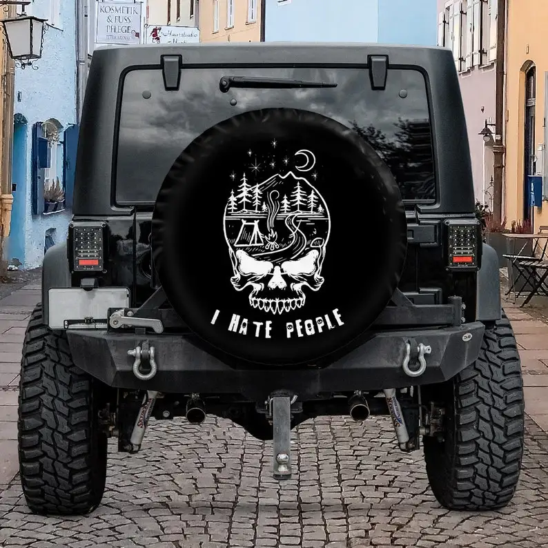 

I Hate People Camping Skull Spare Tire Cover - Car Accessories, Custom Spare Tire Covers Your Own Personalizedcover For