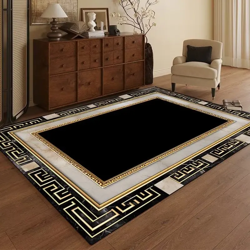 

Винтажные коврики в черной и золотой рамке для гостиной, домашний декор, мягкий коврик для стола, спальни, нескользящий мягкий напольный коврик для прихожей