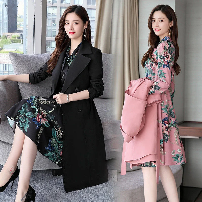 Dress Trench Trench Pieces Slim Casual Trench Mid-length Sets Coats Two Ladies Coat Women Autumn Womens Windbreakers Spring
Dress Trench Trench Pieces Slim Casual Trench Mid-length Sets Coats Two Ladies Coat Women Autumn Womens Windbreakers Spring