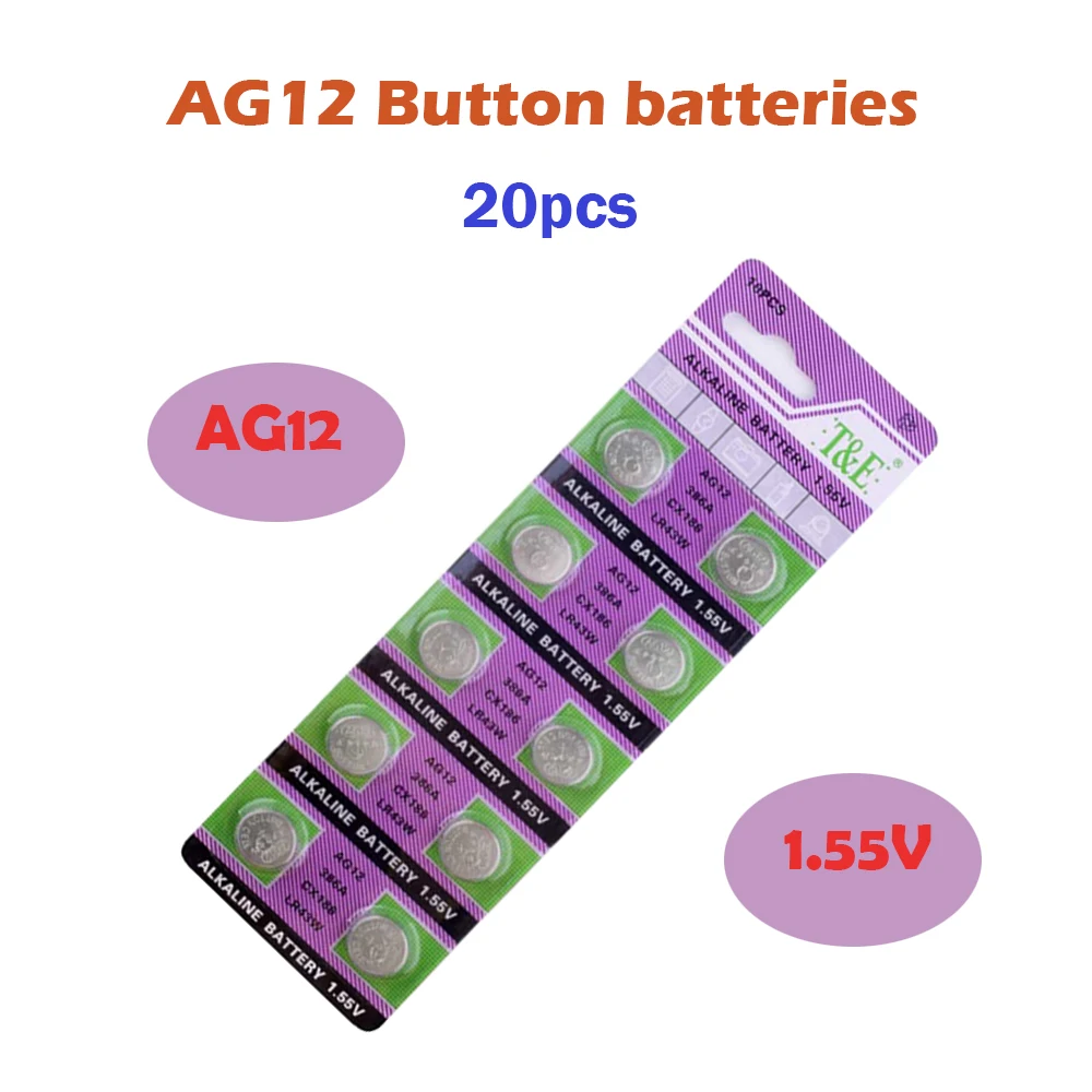 AG12 20Pcs 100mAh Alkaline Battery 1.55V 386 LR43 260 SR43 For Watch Coin Cell Batteries And Other Hundreds OfelectronicProducts
AG12 20Pcs 100mAh Alkaline Battery 1.55V 386 LR43 260 SR43 For Watch Coin Cell Batteries And Other Hundreds OfelectronicProducts