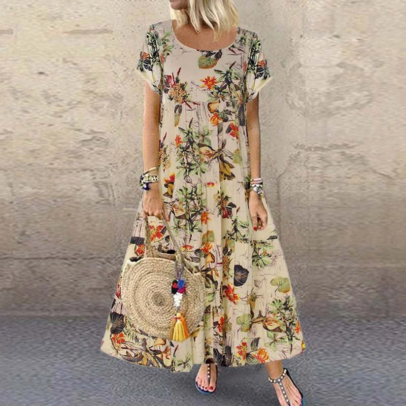 Women Floral Long Dresses Summer Vintage Loose Cotton Linen Printed Short Sleeve Robe Dress Female Elegant Beach Sundress Dress
Women Floral Long Dresses Summer Vintage Loose Cotton Linen Printed Short Sleeve Robe Dress Female Elegant Beach Sundress Dress