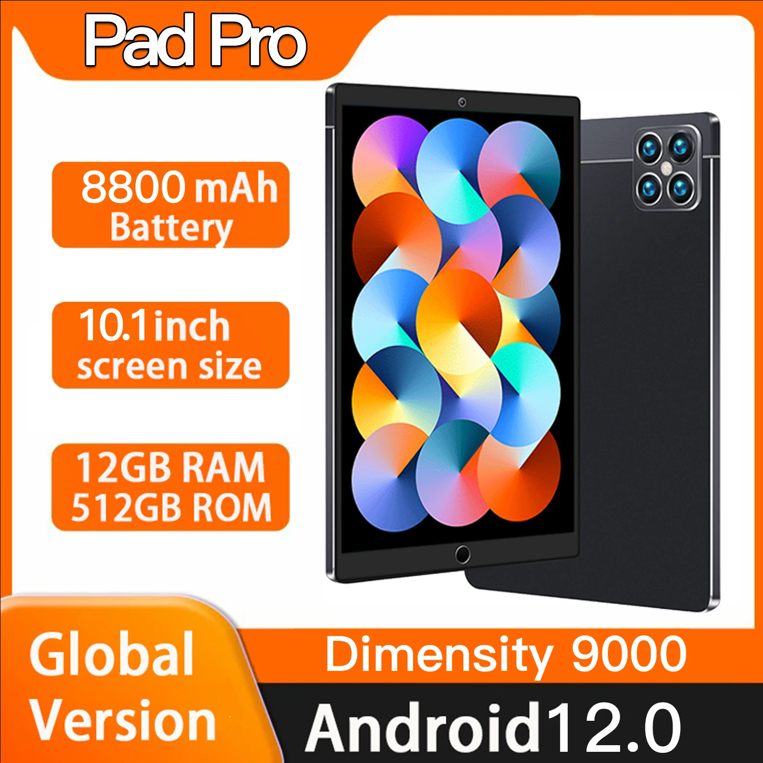

Планшет глобальная версия Pad Pro, 10,1 дюйма, аккумулятор 8800 мАч, 16 ГБ ОЗУ, 512 Гб ПЗУ, планшет Android 12, планшетный ПК с двумя SIM-картами и клавиатурой