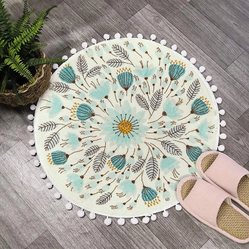 Small Round Rug Cute room decor Mat with Pom Poms Fringe Floral Plant Washable Bathroom Rugs Soft Non-Slip Circular Throw Carpet
Small Round Rug Cute room decor Mat with Pom Poms Fringe Floral Plant Washable Bathroom Rugs Soft Non-Slip Circular Throw Carpet
