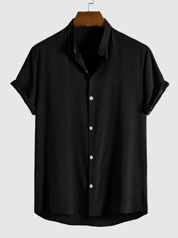 

solidne stójki z krótkim rękawem bluzki Basic Streetwear koszula z guzikami wysokie marka jakości topy