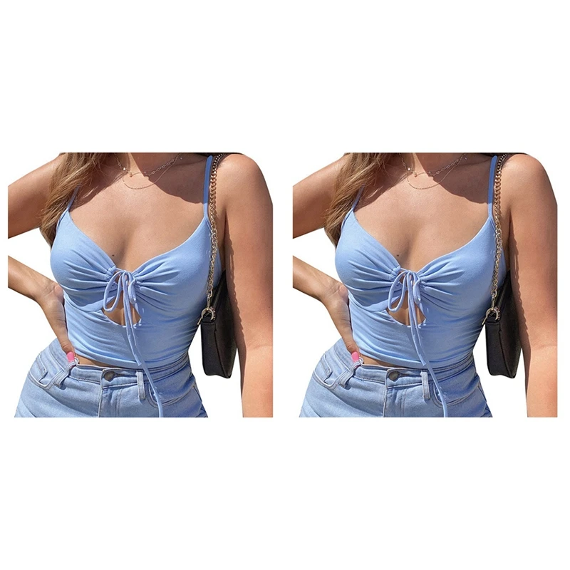 2 Pcs Women's Fashion Solid Color Halter Strap Chest Tie Sexy Halter Blue, S & M 
2 Pcs Women's Fashion Solid Color Halter Strap Chest Tie Sexy Halter Blue, S & M