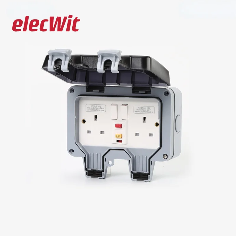 IP66 British type outdoor waterproof switch socket with leakage protection enclosure box for garden park swimming pool
IP66 British type outdoor waterproof switch socket with leakage protection enclosure box for garden park swimming pool