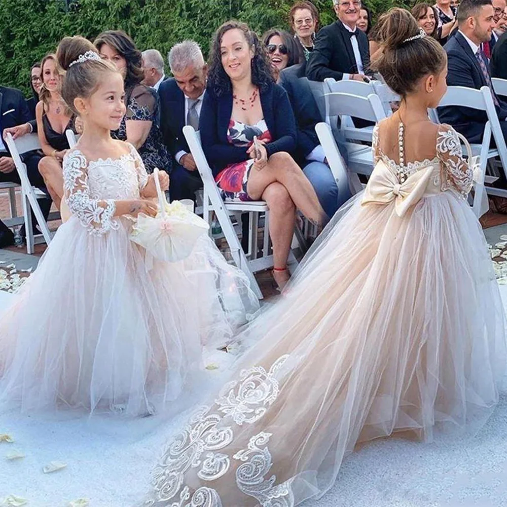 Blush Flower Girl Dresses For Weddings Ball Gown Long Sleeves Tulle Lace Bow Long First Communion Dresses Little Girl
Blush Flower Girl Dresses For Weddings Ball Gown Long Sleeves Tulle Lace Bow Long First Communion Dresses Little Girl