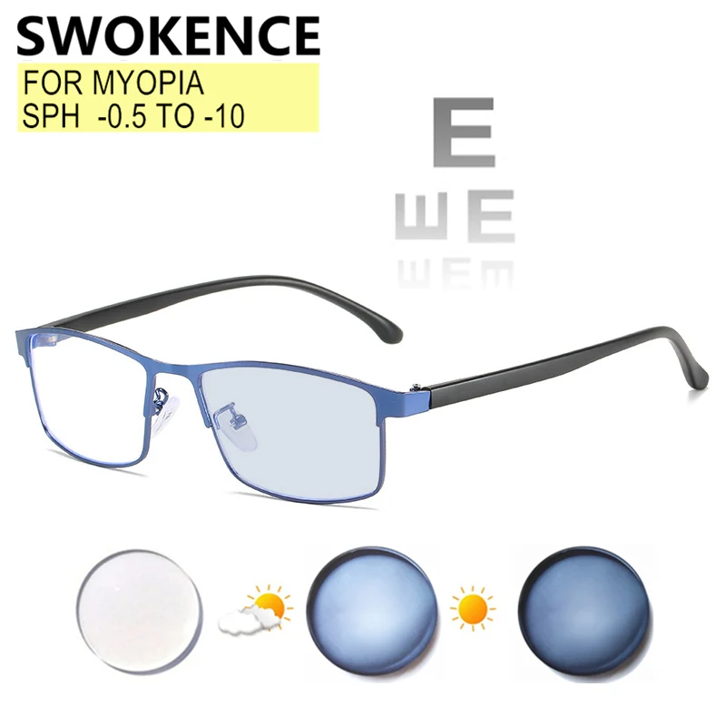 

Photochromic Or Blue Light Blocking Prescription Glasses Myopia -0.5 to -10 Women Men Alloy Frame Nearsighted Spectacles F513