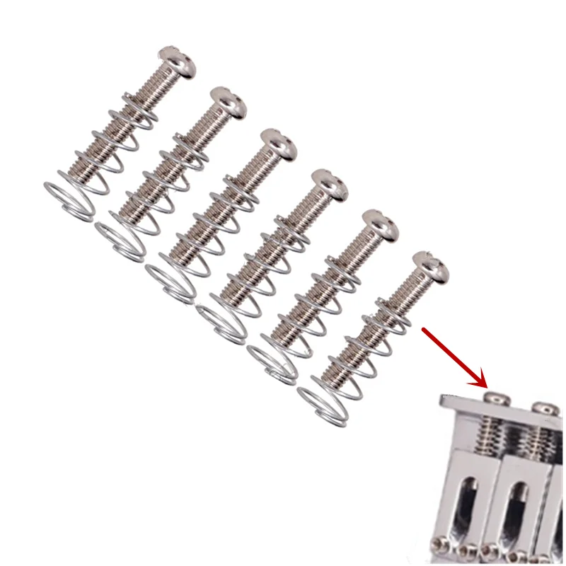 

6 Pcs Chrome Electric Guitar Bass Bridge String Saddles screws and springs for Single Tremolo Bridge guitar accessories M3*18mm