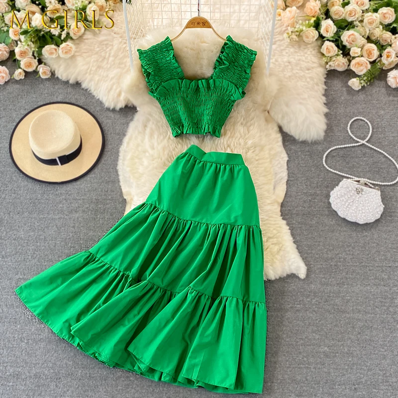 2022 Summer Women A-line Skirts Two Piece Set Vintage Square Collar Sleeveless Vest Crop Tops+High Waist Midi Skirt Beach Suits
2022 Summer Women A-line Skirts Two Piece Set Vintage Square Collar Sleeveless Vest Crop Tops+High Waist Midi Skirt Beach Suits