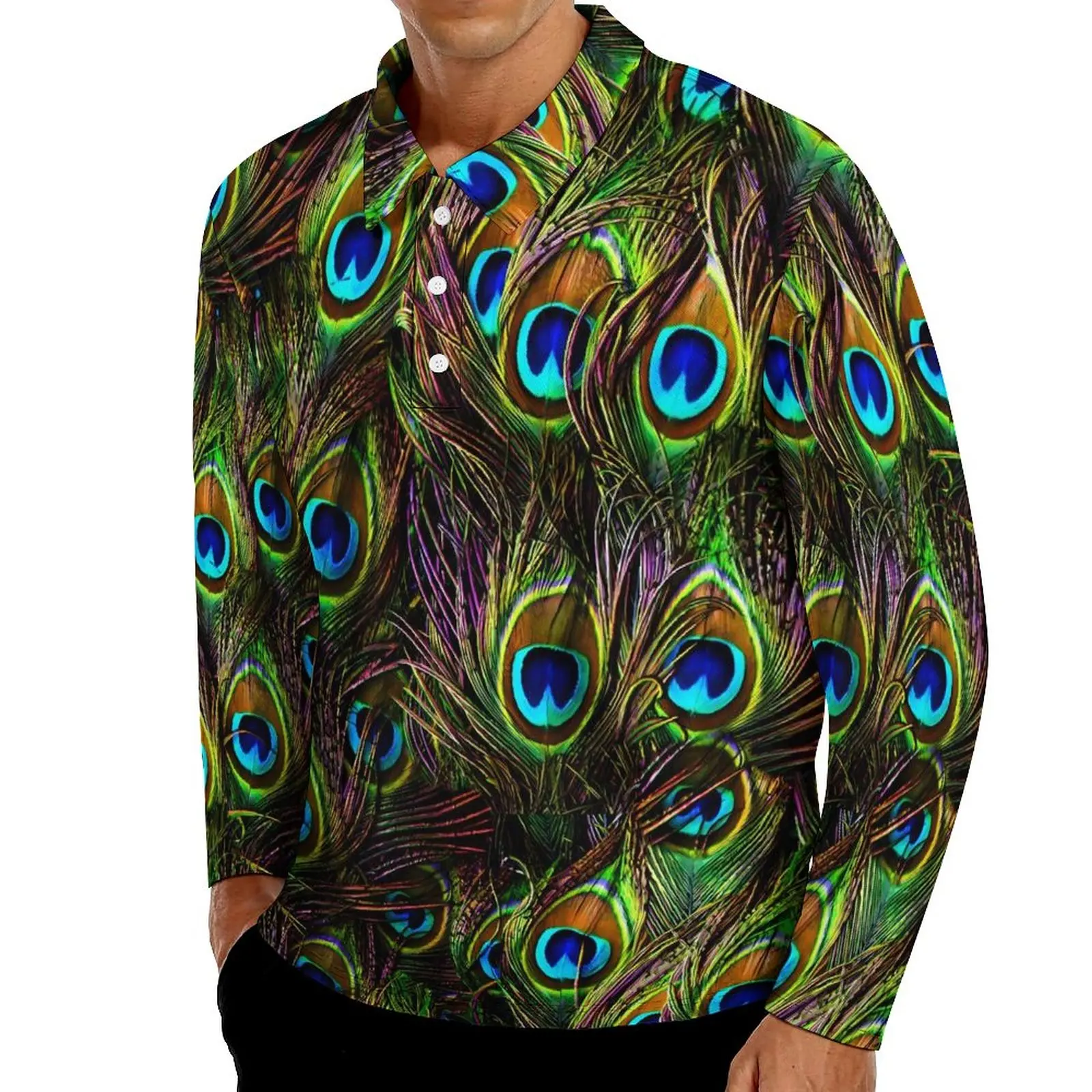 Peacock Feathers Polo Shirts Autumn Colorful Print Casual Shirt Long Sleeve Collar Fashion Design Oversized T-Shirts
Peacock Feathers Polo Shirts Autumn Colorful Print Casual Shirt Long Sleeve Collar Fashion Design Oversized T-Shirts