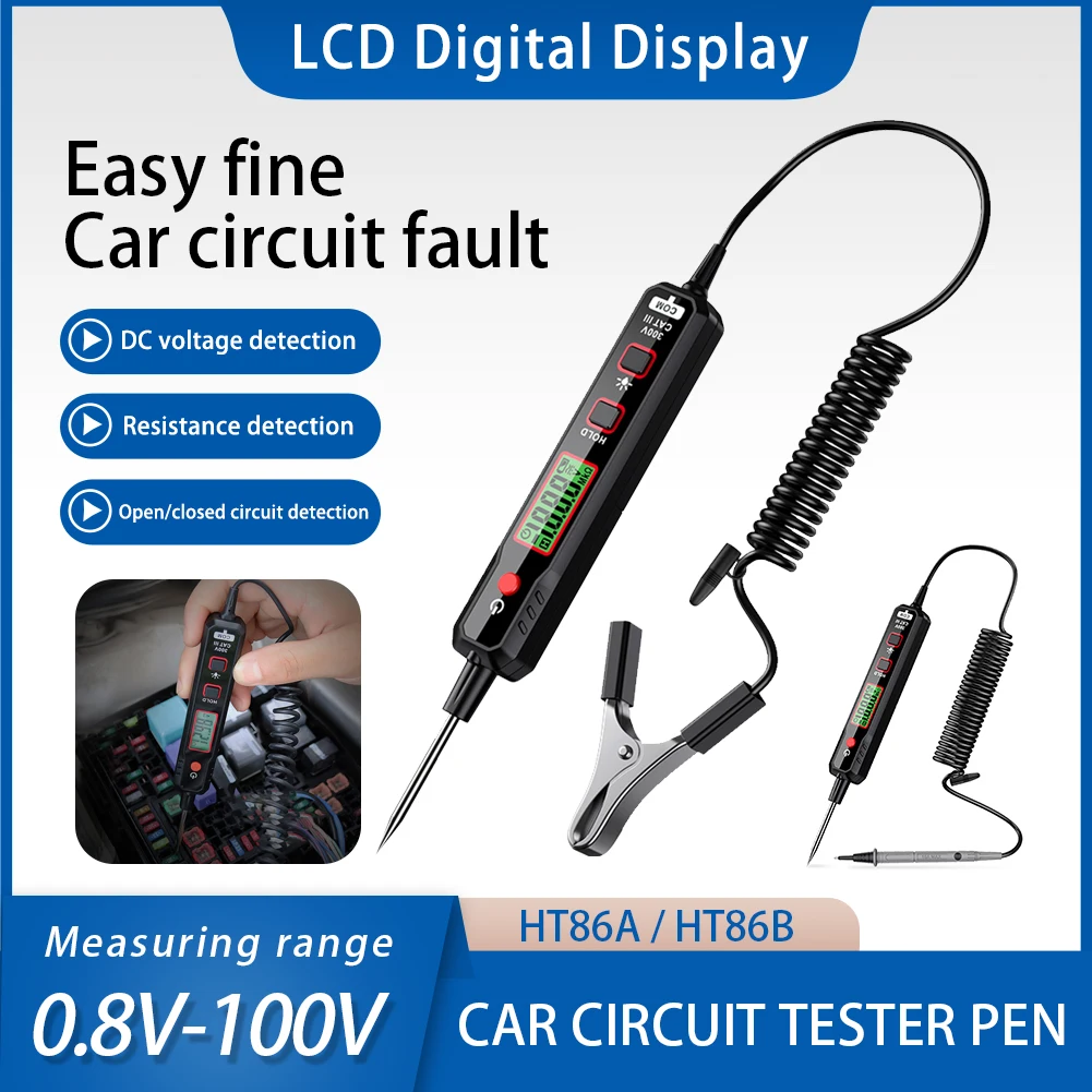 HT86 Car Circuit Tester Pen Auto Maintenance Circuit Tester LCD Digital Display with Backlight Flashlight Long Probe Car Repair
HT86 Car Circuit Tester Pen Auto Maintenance Circuit Tester LCD Digital Display with Backlight Flashlight Long Probe Car Repair