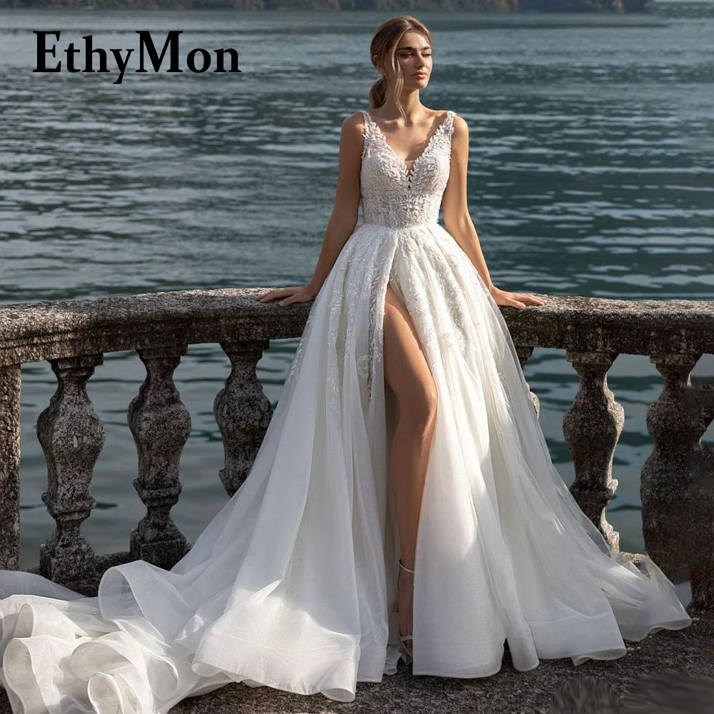 Ethymon Charming Wedding Dresses For Women Brush Train Sleeveless Tank Backless A-LINE Slit Glitter Appliques Robe De Mariée
Ethymon Charming Wedding Dresses For Women Brush Train Sleeveless Tank Backless A-LINE Slit Glitter Appliques Robe De Mariée