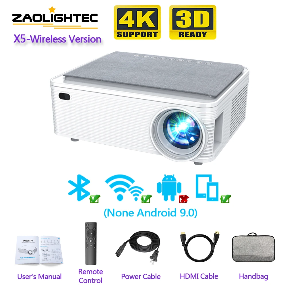 ZAOLIGHTEC X5 projector portable 9500 lumens projector 1920 * 1080P home theater LED USB HDMI video support 4K projector Beamer 
ZAOLIGHTEC X5 projector portable 9500 lumens projector 1920 * 1080P home theater LED USB HDMI video support 4K projector Beamer