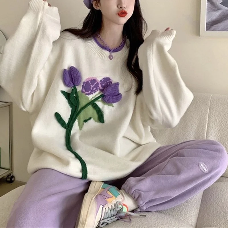 Autumn New Embroidery Floral Soft Sweater O-Neck Candy Color Sweet Warm Soft Sweater Women Casacos De Inverno Feminino 
Autumn New Embroidery Floral Soft Sweater O-Neck Candy Color Sweet Warm Soft Sweater Women Casacos De Inverno Feminino