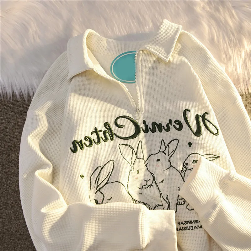 Waffle Retro Letter Rabbit Embroidered Half Zip Sweatshirts Women Autumn Loose Polo Shirt Y2k Tops High Street Harajuku Pullover
Waffle Retro Letter Rabbit Embroidered Half Zip Sweatshirts Women Autumn Loose Polo Shirt Y2k Tops High Street Harajuku Pullover