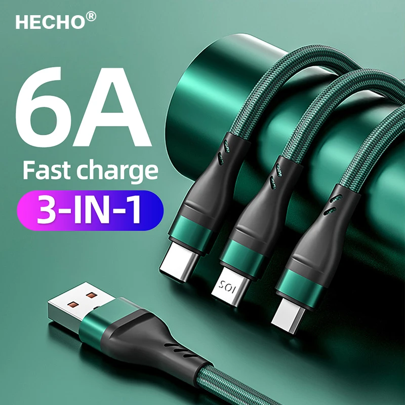 3 in 1 6A Fast Charging USB Charger Cable For iPhone 13 X Type-C Android Micro USB Samsung A51 Huawei Charging Cable Accessories
3 in 1 6A Fast Charging USB Charger Cable For iPhone 13 X Type-C Android Micro USB Samsung A51 Huawei Charging Cable Accessories