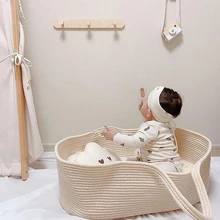 Nordic Style Large Capacity Cotton Rope Knitted Sundries Storage Basket Creative Portable Baby Outdoor Sleeping Bed Infant Crib