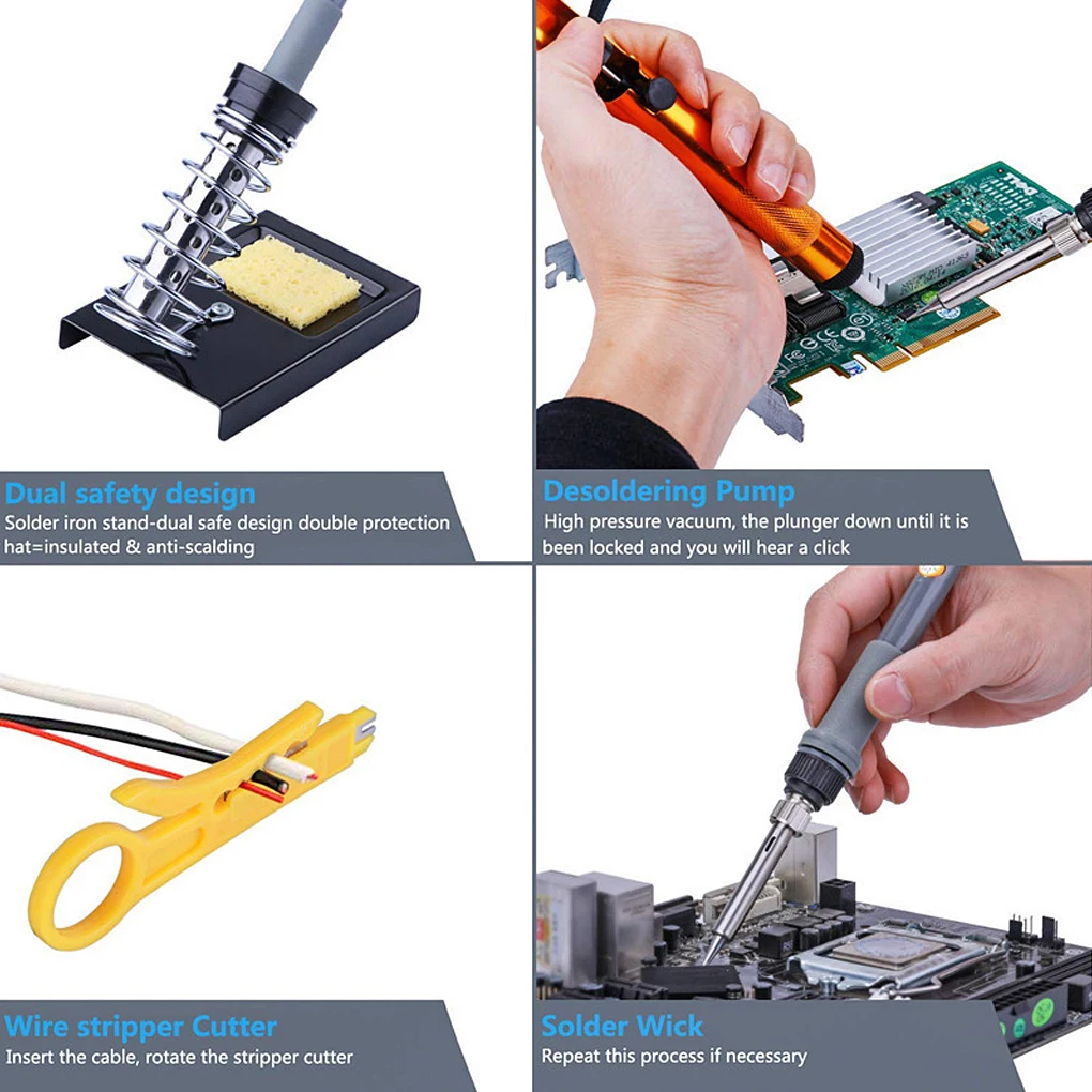 19pcs/set Electric Solder Iron Kit 220V 60W Weld Heater Set DIY Portable Repairing Hand Tools with Multimeter US Plug
19pcs/set Electric Solder Iron Kit 220V 60W Weld Heater Set DIY Portable Repairing Hand Tools with Multimeter US Plug